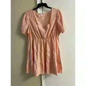 MORGAN TAYLOR NWT Peach Gingham Print Knee Length Dress, Size 2X.‎